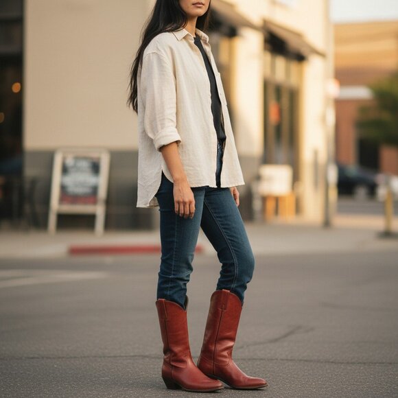 1980 Frye Vintage Red Leather Embroidered Heeled Western Fall/Summer Cowboy Boot - Picture 4 of 15